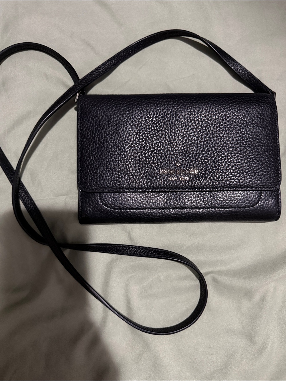 kate spade black Pebbled Leather Crossbody Wallet